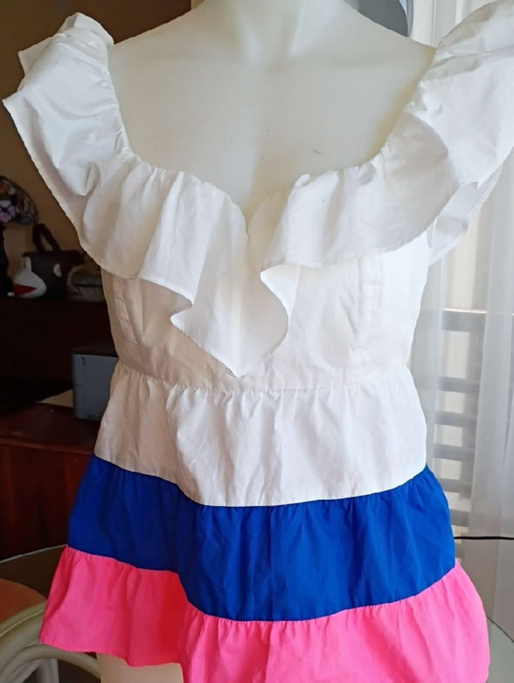 Lilly Pulitzer White Ruffle Tank with Blue & Pink Tiers